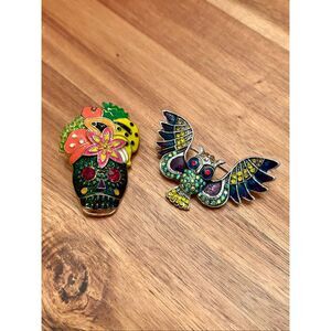 Sugar Skull and Owl Brooches/Pendants - Set of 2